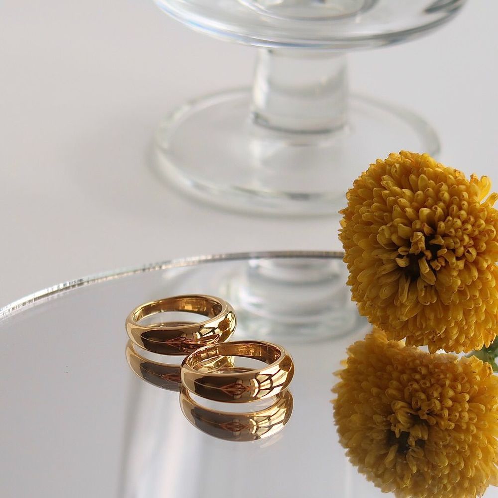 18K Thick Gold Plated Minimalistic Narrow Dome Ring - Picture 3 of 14